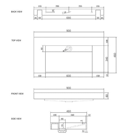 Tiara Wall Hung Vanity and Basin 900mm White
