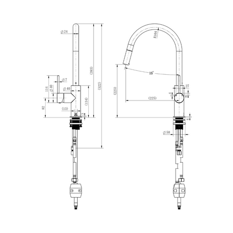 STRM005BN+STRM004BN-H2 – Star Mini Pull-Out Kitchen Mixer With Knurled Handle – Brushed Nickel sketch