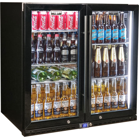 Schmick Black Quiet Running Front Venting Under Bench Triple Glazed 2 Door Bar Fridge - Model SK245-B