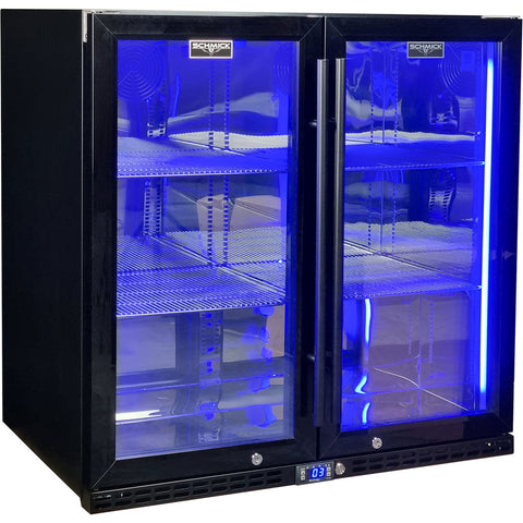Schmick Black Quiet Running Front Venting Under Bench Triple Glazed 2 Door Bar Fridge - Model SK245-B