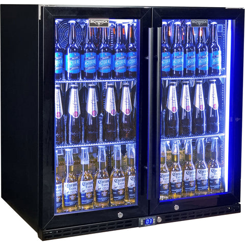 Schmick Black Quiet Running Front Venting Under Bench Triple Glazed 2 Door Bar Fridge - Model SK245-B