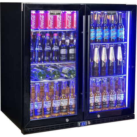 Schmick Black Quiet Running Front Venting Under Bench Triple Glazed 2 Door Bar Fridge - Model SK245-B