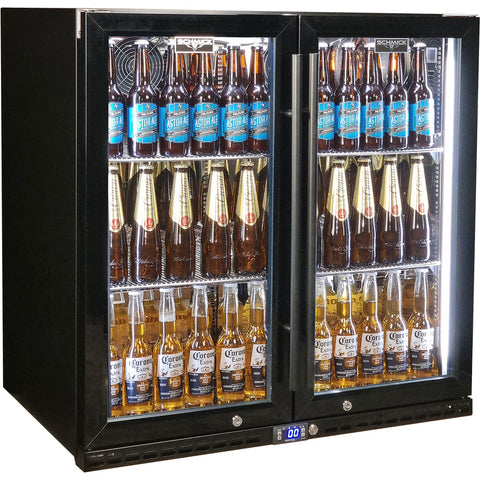 Schmick Black Quiet Running Front Venting Under Bench Triple Glazed 2 Door Bar Fridge - Model SK245-B