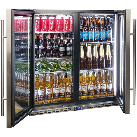 Schmick Quiet Running Front Venting Under Bench Triple Glazed Glass 2 Door Bar Fridge - Model l SK245-SS