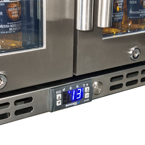 Schmick Quiet Running Front Venting Under Bench Triple Glazed Glass 2 Door Bar Fridge - Model l SK245-SS