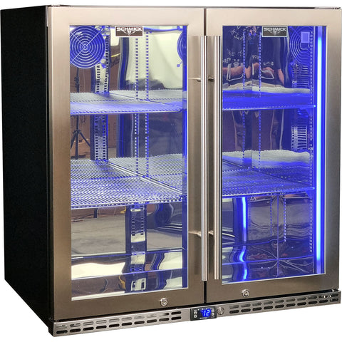 Schmick Quiet Running Front Venting Under Bench Triple Glazed Glass 2 Door Bar Fridge - Model l SK245-SS
