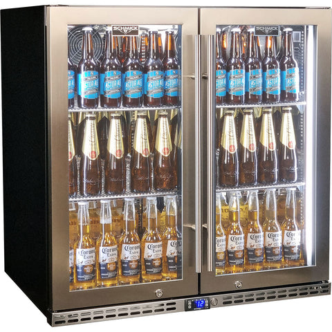 Schmick Quiet Running Front Venting Under Bench Triple Glazed Glass 2 Door Bar Fridge - Model l SK245-SS