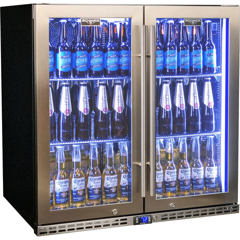 Schmick Quiet Running Front Venting Under Bench Triple Glazed Glass 2 Door Bar Fridge - Model l SK245-SS