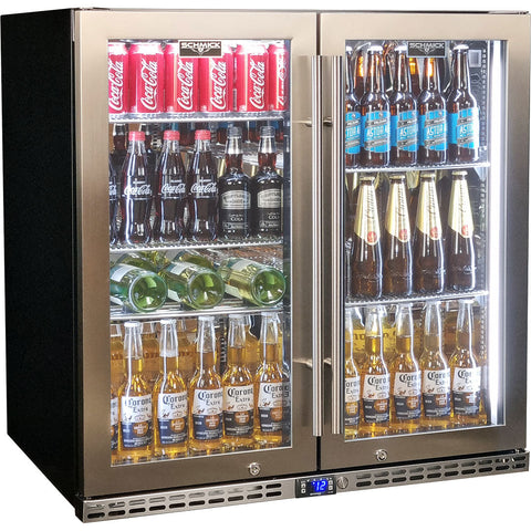 Schmick Quiet Running Front Venting Under Bench Triple Glazed Glass 2 Door Bar Fridge - Model l SK245-SS