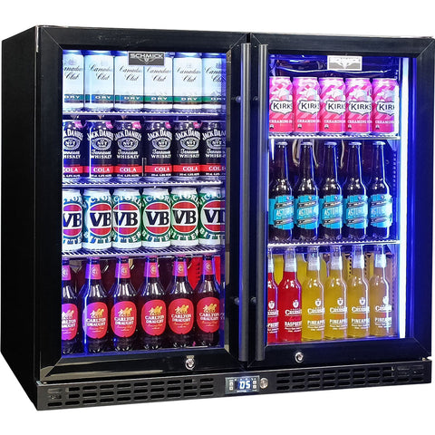 Schmick Twin Door Quiet Running Black Triple Glazed Glass Door Bar Fridge - Model SK206-B - Low Height