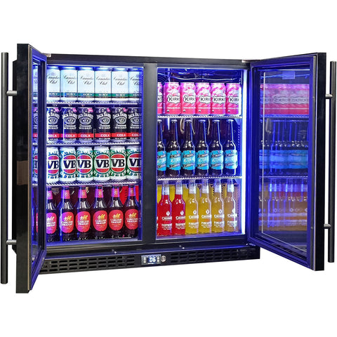 Schmick Twin Door Quiet Running Black Triple Glazed Glass Door Bar Fridge - Model SK206-B - Low Height