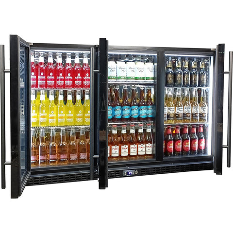 Schmick Black 3 Door Quiet Running Heated Glass Door Bar Fridge - Model SK386-B-HD