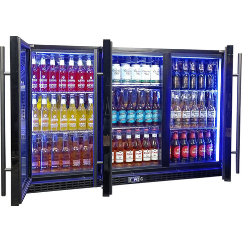 Schmick Black 3 Door Quiet Running Heated Glass Door Bar Fridge - Model SK386-B-HD