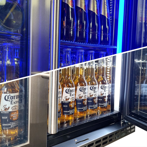 Schmick 3 Door Quiet Running Stainless Steel Glass Door Bar Fridge - Model SK386-SS