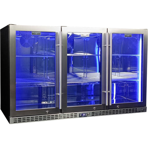 Schmick 3 Door Quiet Running Stainless Steel Glass Door Bar Fridge - Model SK386-SS