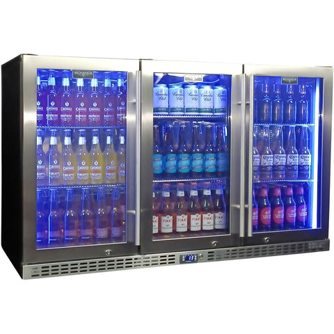 Schmick 3 Door Quiet Running Stainless Steel Glass Door Bar Fridge - Model SK386-SS