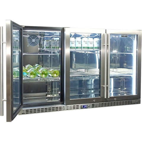 Schmick 3 Door Quiet Running Stainless Steel Glass Door Bar Fridge - Model SK386-SS