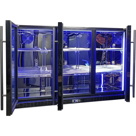 Schmick Black 3 Door Quiet Running Heated Glass Door Bar Fridge - Model SK386-B-HD