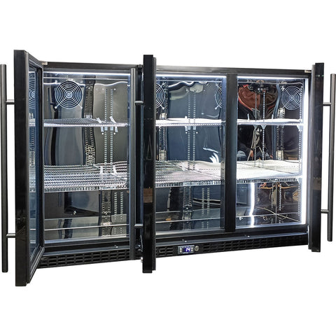Schmick Black 3 Door Quiet Running Heated Glass Door Bar Fridge - Model SK386-B-HD