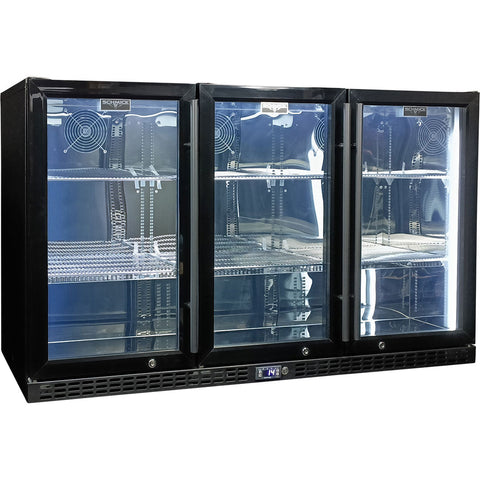Schmick 3 Door Quiet Running Triple Glazed Black Glass Door Bar Fridge - Model SK386-B