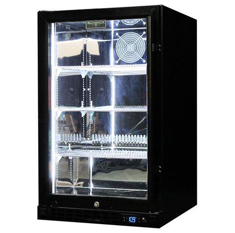 Schmick Quiet Running Front Venting Under Bench Black Glass Door Bar Fridge Heated Glass - Model SK126L-B-HD