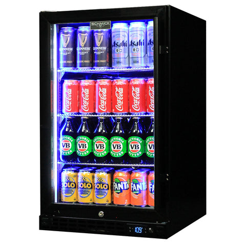 Schmick Quiet Running Front Venting Under Bench Black Glass Door Bar Fridge Heated Glass - Model SK126L-B-HD