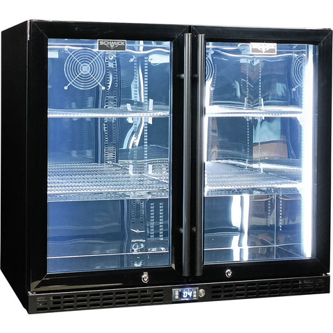 Schmick Twin Door Quiet Running Black Heated Glass Door Bar Fridge - Model SK206-B-HD