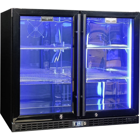 Schmick Twin Door Quiet Running Black Heated Glass Door Bar Fridge - Model SK206-B-HD