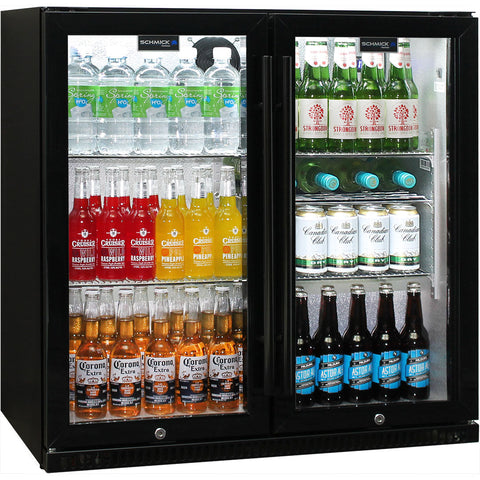 Schmick Black Bar Fridge 2 Door With Heated Glass and Triple Glazing - Model SK190-B