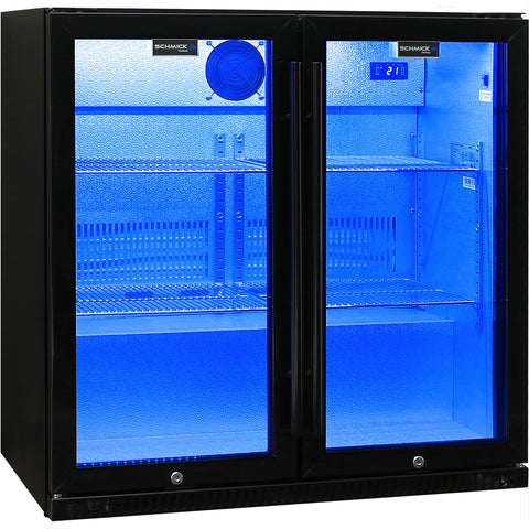 Schmick Black Bar Fridge 2 Door With Heated Glass and Triple Glazing - Model SK190-B