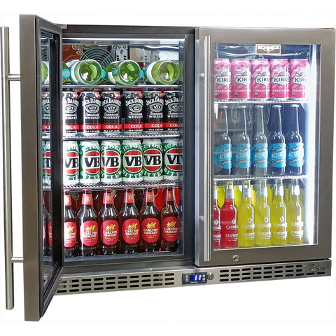 Schmick Twin Door Quiet Running Stainless Steel Heated Glass Door Bar Fridge - Model SK206-HD - Low Height