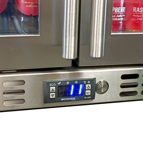 Schmick Twin Door Quiet Running Stainless Steel Heated Glass Door Bar Fridge - Model SK206-HD - Low Height
