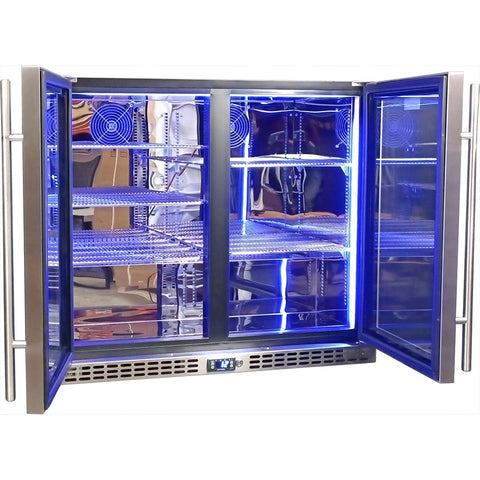 Schmick Twin Door Quiet Running Stainless Steel Triple Glazed Glass Door Bar Fridge - Model SK206-SS - Low Height