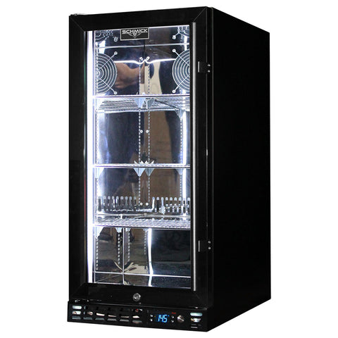 Schmick Black Quiet Running Front Venting Under Bench Heated Glass Door Bar Fridge - Model SK92L-B-HD