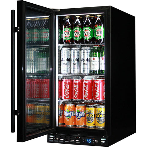 Schmick Black Quiet Running Front Venting Under Bench Heated Glass Door Bar Fridge - Model SK92L-B-HD
