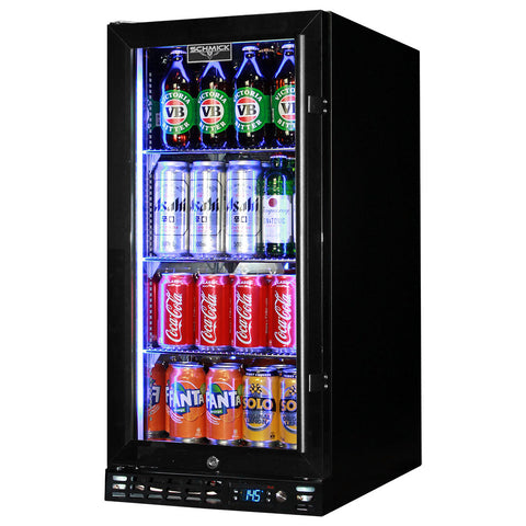 Schmick Black Quiet Running Front Venting Under Bench Heated Glass Door Bar Fridge - Model SK92L-B-HD