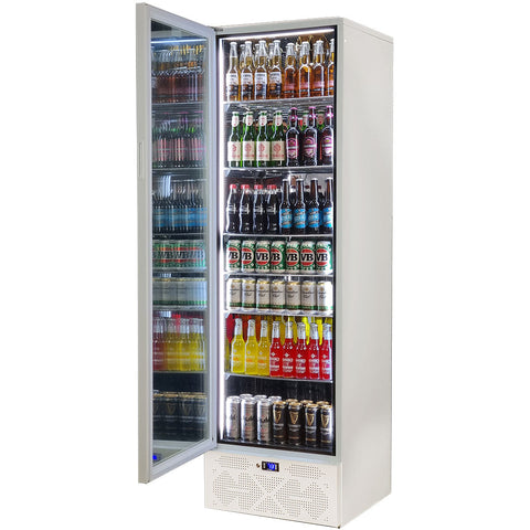 Schmick Classy White Upright Heated Glass 1 Door Bar Fridge - Model SK422L-W-HD