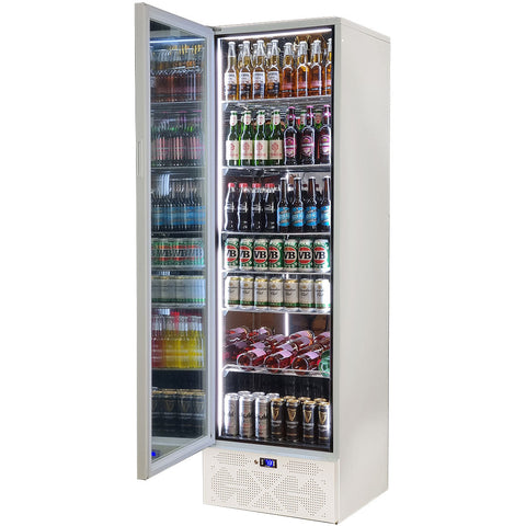 Schmick Classy White Upright Heated Glass 1 Door Bar Fridge - Model SK422L-W-HD
