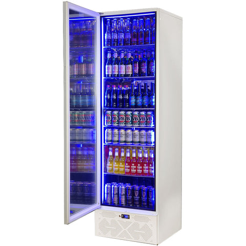 Schmick Classy White Upright Heated Glass 1 Door Bar Fridge - Model SK422L-W-HD