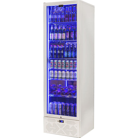 Schmick Classy White Upright Heated Glass 1 Door Bar Fridge - Model SK422L-W-HD