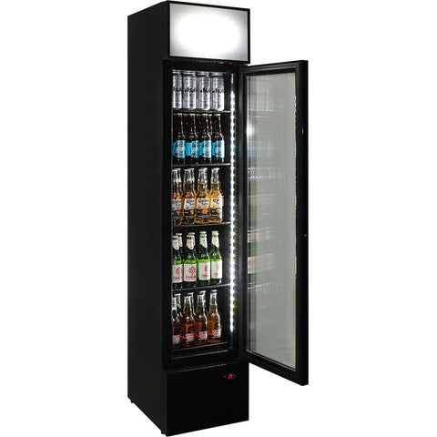 A Schmick Skinny Upright Glass Door Bar Fridge Triple Glazed LOW E Glass, Lock And LED Light Box - Model SS-P160FA