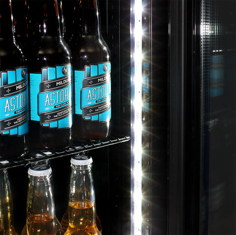 A Schmick Skinny Upright Glass Door Bar Fridge Triple Glazed LOW E Glass, Lock And LED Light Box - Model SS-P160FA