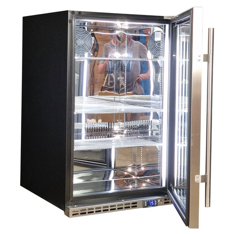 Schmick Stainless Steel Quiet Front Venting Under Bench Heated Glass Door Bar Fridge - Model SK146R-HD