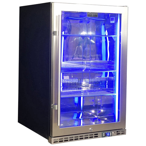Schmick Stainless Steel Quiet Front Venting Under Bench Heated Glass Door Bar Fridge - Model SK146R-HD