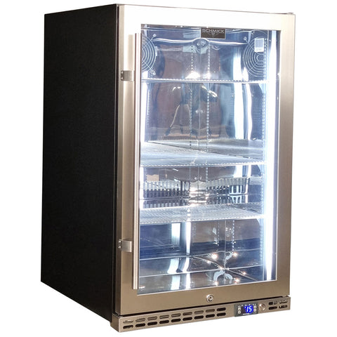 Schmick Stainless Steel Quiet Front Venting Under Bench Heated Glass Door Bar Fridge - Model SK146R-HD