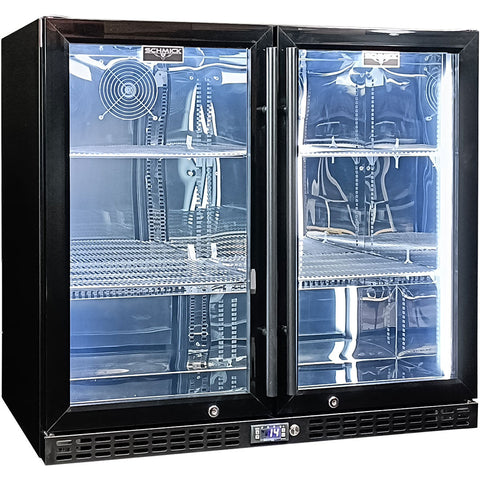 Schmick Twin Door Quiet Running Black Triple Glazed Glass Door Bar Fridge - Model SK246-B