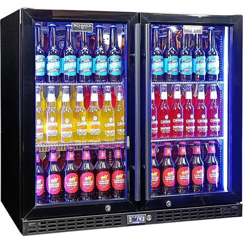 Schmick Twin Door Quiet Running Black Heated Glass Door Bar Fridge - Model SK246-B-HD