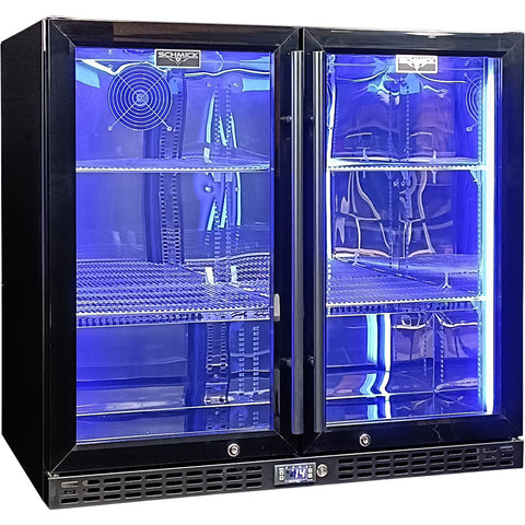 Schmick Twin Door Quiet Running Black Heated Glass Door Bar Fridge - Model SK246-B-HD