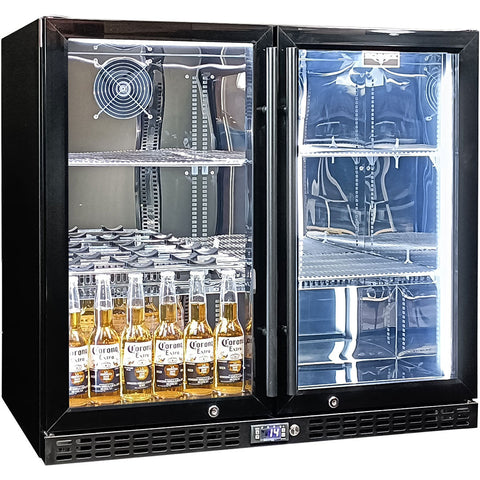 Schmick Twin Door Quiet Running Black Triple Glazed Glass Door Bar Fridge - Model SK246-B