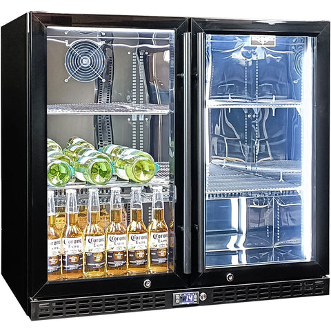 Schmick Twin Door Quiet Running Black Triple Glazed Glass Door Bar Fridge - Model SK246-B